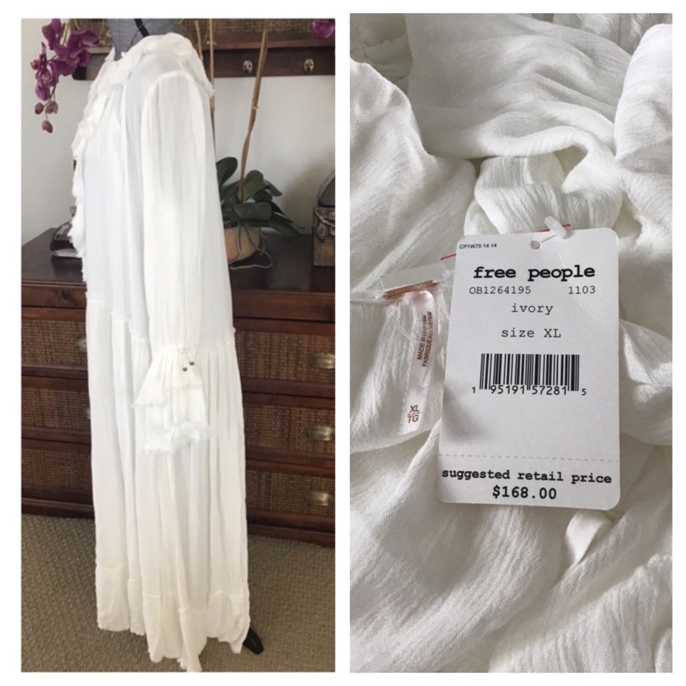 Free People Ivory White Maxi Dress with Ruffle Trim - Picture 6 of 8